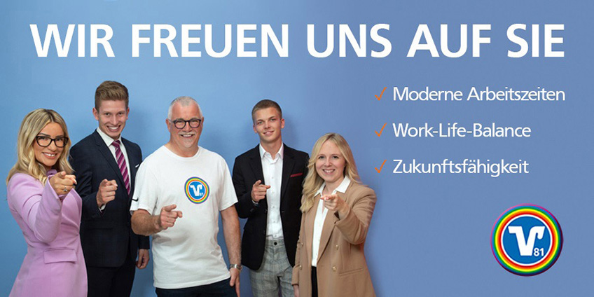 Mitarbeiter der Volksbank Düsseldorf Neuss, Wir freuen  uns auf Sie - Moderne Arbeitszeiten, Work-Life-Balance, Zukunftsfähigkeit
