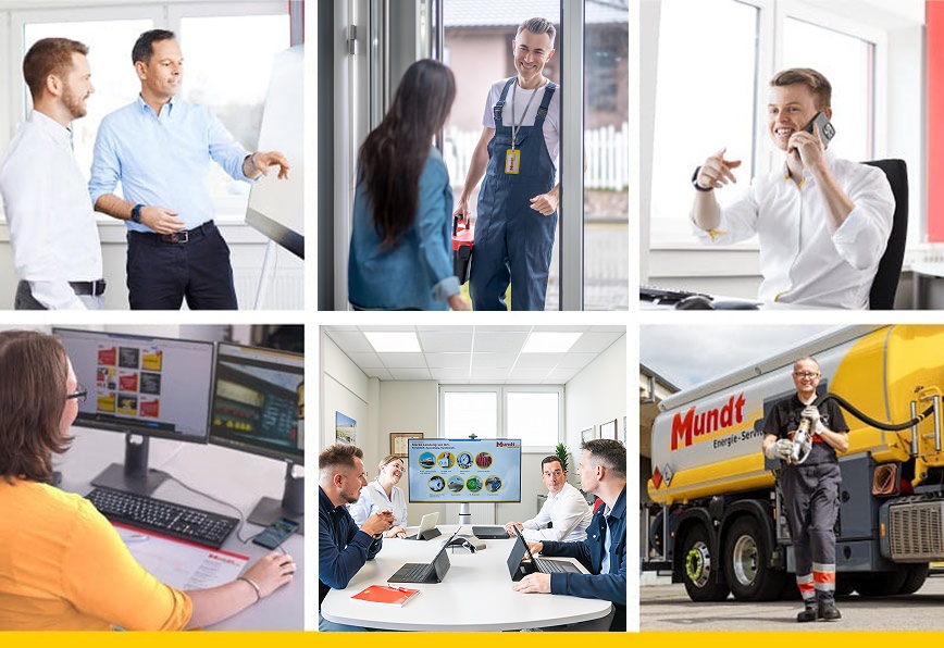 IT-Techniker, Bürofachkraft, Assistenz und Manager im Meeting, Kundenservice, Buchhalter am Telefonat, der Mitarbeiter an der Tankstelle der Mundt-Unternehmensgruppe