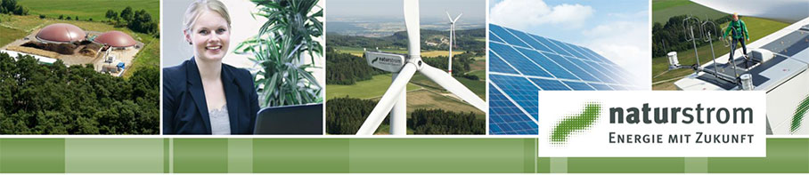 Mitarbeiterin und Windkraft, erneuerbare Energie der Firma naturstrom - Energie mit Zukunft